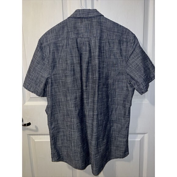 US Polo Association Men’s Large Short Sleeve Button Up Navy Denim Grid Shirt - Picture 2 of 9